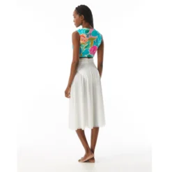 Carmen Marc Valvo Cap Sleeve Tie Front Crop Top - Flower Blooms -Sexy Swimwear Store C2M440 970 alt06