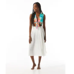 Carmen Marc Valvo Cap Sleeve Tie Front Crop Top - Flower Blooms -Sexy Swimwear Store C2M440 970 alt07