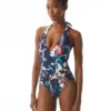 Carmen Marc Valvo V-Neck Halter One Piece Swimsuit - Tivoli Garden