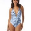 Carmen Marc Valvo Deep V-Neck One Piece Swimsuit - Amalfi Coast