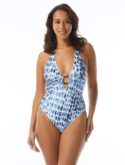 Carmen Marc Valvo Deep V-Neck One Piece Swimsuit - Amalfi Coast