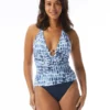 Carmen Marc Valvo Shirred Halter Tankini Top - Amalfi Coast