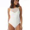Carmen Marc Valvo High Neck One Piece Swimsuit - Wave Texture