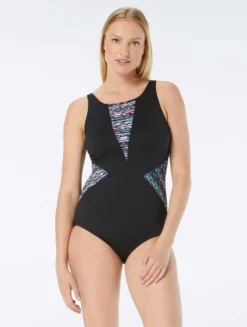 Gabar Chlorine Resistant Print Inset High Neck One Piece Swimsuit - High Tide