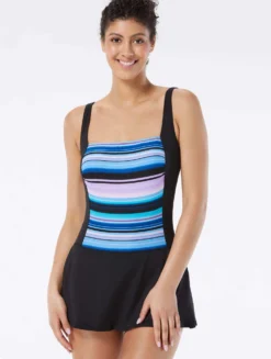Gabar Chlorine Resistant Square Neck Swim Dress - Atlantic Stripe