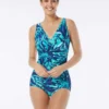 Gabar Chlorine Resistant V-Neck Max Coverage Underwire One Piece Swimsuit - Ocean Fern