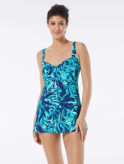 Gabar Chlorine Resistant Twist Bra Swim Dress - Ocean Fern