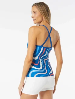 Beach House Sport Ambition Fitted Cross Back Tankini Top - Ribbon Stripe -Sexy Swimwear Store H03873 970 alt03 scaled