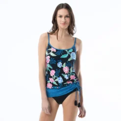 Beach House Bridget Side Shirred Underwire Tankini Top - Floral Fantasy