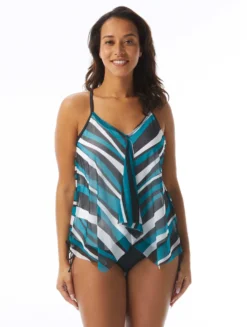 Beach House Swim Kerry Mesh Layer Tankini Top - Wave Pool Stripe
