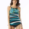 Beach House Swim Blair High Neck Tankini Top - Deco Border