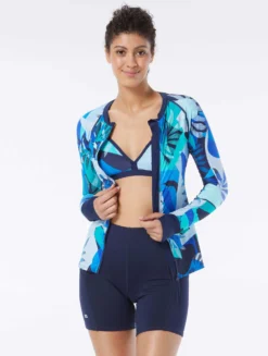 Beach House Sport Ava Zip Front Rash Guard - Geo Palm -Sexy Swimwear Store H18997 511 alt02 scaled