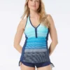 Beach House Swim Erinna Racerback Zipper Front Tankini Top - Sunset Stripe