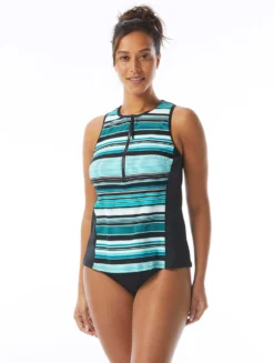 Beach House Sport Racer Zip Front Tankini Top - Shorelines