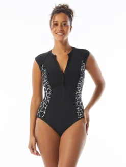 Beach House Sport Endurance Zip Front One Piece Swimsuit - Desert Giraffe -Sexy Swimwear Store H28718 001 alt03 R scaled