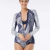 Beach House Sport Sculpt Long Sleeve Zip Front One Piece Swimsuit - Paradise Palm