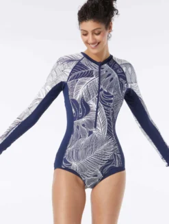 Beach House Sport Sculpt Long Sleeve Zip Front One Piece Swimsuit - Paradise Palm -Sexy Swimwear Store H38954 511 alt02 scaled