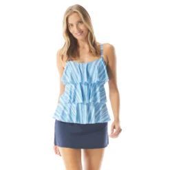 Beach House Swim Jane Ruffle Tankini Top - Seaglass Stripe -Sexy Swimwear Store H79025 435 alt02