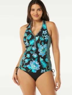 Beach House Swim Erinna Racerback Zipper Front Tankini Top - Vineyard Floral