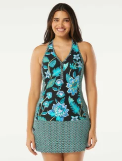 Beach House Swim Erinna Racerback Zipper Front Tankini Top - Vineyard Floral -Sexy Swimwear Store H95866 001 alt02 scaled