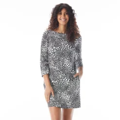 Beach House Style Stella Boat Neck Tunic Dress - Key West Cheetah