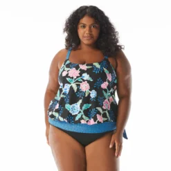 Beach House Plus Size Sarah Side Tie Blouson Tankini Top - Floral Fantasy