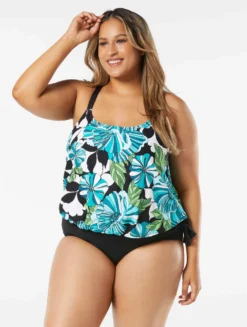 Beach House Swim Plus Size Sarah Side Tie Blouson Tankini Top - Deco Garden -Sexy Swimwear Store HW06012 001 R scaled