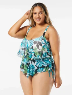 Beach House Swim Plus Size Portia Mesh Layer Tankini Top - Deco Garden -Sexy Swimwear Store HW06068 001 R scaled