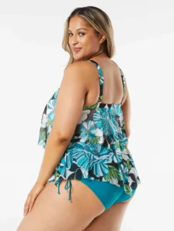 Beach House Swim Plus Size Portia Mesh Layer Tankini Top - Deco Garden -Sexy Swimwear Store HW06068 001 alt01 R scaled