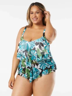 Beach House Swim Plus Size Portia Mesh Layer Tankini Top - Deco Garden -Sexy Swimwear Store HW06068 001 alt02 R scaled