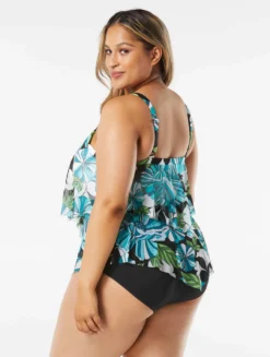 Beach House Swim Plus Size Portia Mesh Layer Tankini Top - Deco Garden -Sexy Swimwear Store HW06068 001 alt03 R scaled