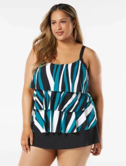 Beach House Swim Plus Size Jane Ruffle Tiered Tankini Top - Wave Pool Stripe -Sexy Swimwear Store HW08096 001 alt02 R scaled