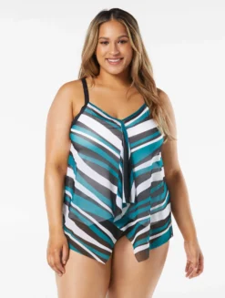 Beach House Swim Plus Size Kerry Mesh Layer Tankini Top - Wave Pool Stripe -Sexy Swimwear Store HW08355 001 R scaled