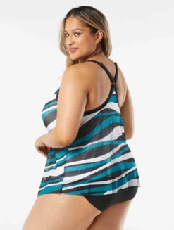 Beach House Swim Plus Size Kerry Mesh Layer Tankini Top - Wave Pool Stripe -Sexy Swimwear Store HW08355 001 alt01 R scaled