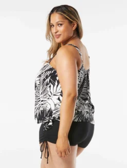 Beach House Swim Plus Size Sarah Side Tie Blouson Tankini Top - Abstract Palm -Sexy Swimwear Store HW14012 001 alt03 R scaled