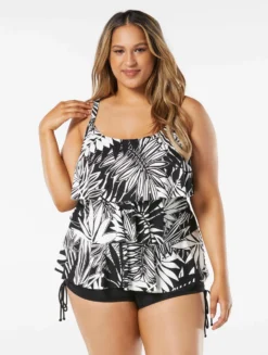 Beach House Swim Plus Size Jane Ruffle Tiered Tankini - Abstract Palm -Sexy Swimwear Store HW14096 001 alt02 R scaled