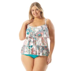 Beach House Swim Plus Size Jane Ruffle Tankini Top - Moroccan Bloom