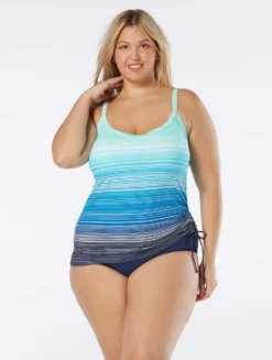 Beach House Swim Plus Size Bridget Shirred Side Underwire Tankini Top - Sunset Stripe