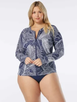 Beach House Sport Plus Size Ava Zip Front Rash Guard - Paradise Palm