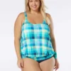 Beach House Swim Plus Size Sarah Side Tie Blouson Tankini Top - Picnic Plaid