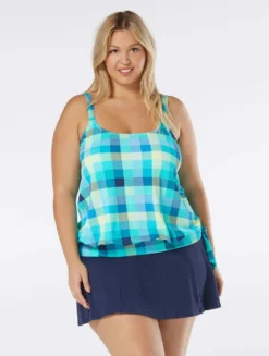 Beach House Swim Plus Size Sarah Side Tie Blouson Tankini Top - Picnic Plaid -Sexy Swimwear Store HW48372 511 alt02 scaled