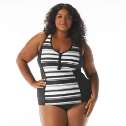Beach House Plus Size Erinna Racerback Zip Front Tankini Top - On The Horizon