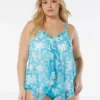 Beach House Swim Plus Size Kerry Mesh Layer Underwire Tankini Top - Coastal Botanical