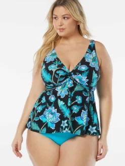 Beach House Swim Plus Size Willow Twist Front Underwire Tankini Top - Vineyard Floral -Sexy Swimwear Store HW95364 001 alt02 scaled