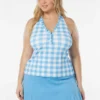 Beach House Swim Plus Size Nina Ruffled Trim Tankini Top - Summer Gingham