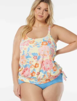 Beach House Swim Plus Size Sarah Side Tie Blouson Tankini Top - Newport Floral -Sexy Swimwear Store HW98372 970 alt02 scaled