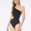 MICHAEL Michael Kors Cut Out One Shoulder One Piece Swimsuit - Logo Elastic Solids