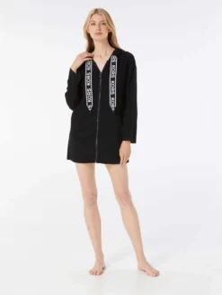 MICHAEL Michael Kors Zip Front Hooded Cover Up - Logo Elastic Solids