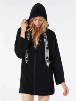 MICHAEL Michael Kors Zip Front Hooded Cover Up - Logo Elastic Solids -Sexy Swimwear Store MM2M595 001 alt03 scaled