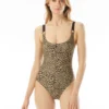 MICHAEL Michael Kors Logo Ring U-Neck One Piece Swimsuit - Abstract Animal